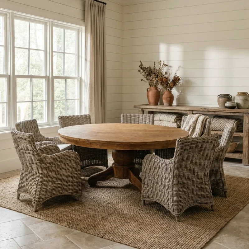 Country 8 Seater Dining Set with Natural Kubu Chairs