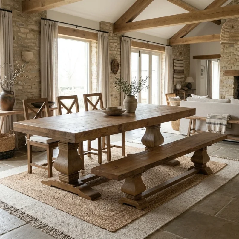 Emara 6 or 8 Seater Bench Dining Set with Etana Chairs
