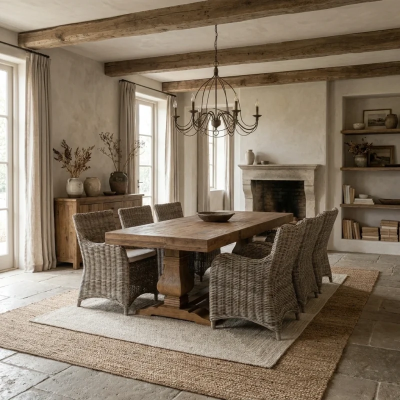 Emara 6 or 8 Seater Dining Set with Natural Kubu Chairs