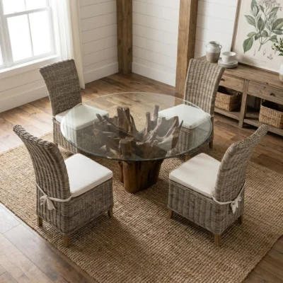 Hara 4 Seater Dining Set with Natural Kubu Chairs