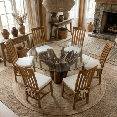 Hara Compact 6 Seater Dining Set with Reclaimed Teak Chairs