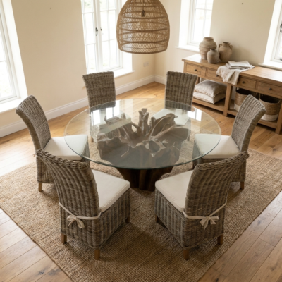 Hara 6 Seater Dining Set with Natural Kubu Chairs