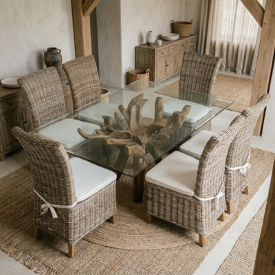 Hiloa 4 or 6 Seater Dining Set with Natural Kubu Chairs