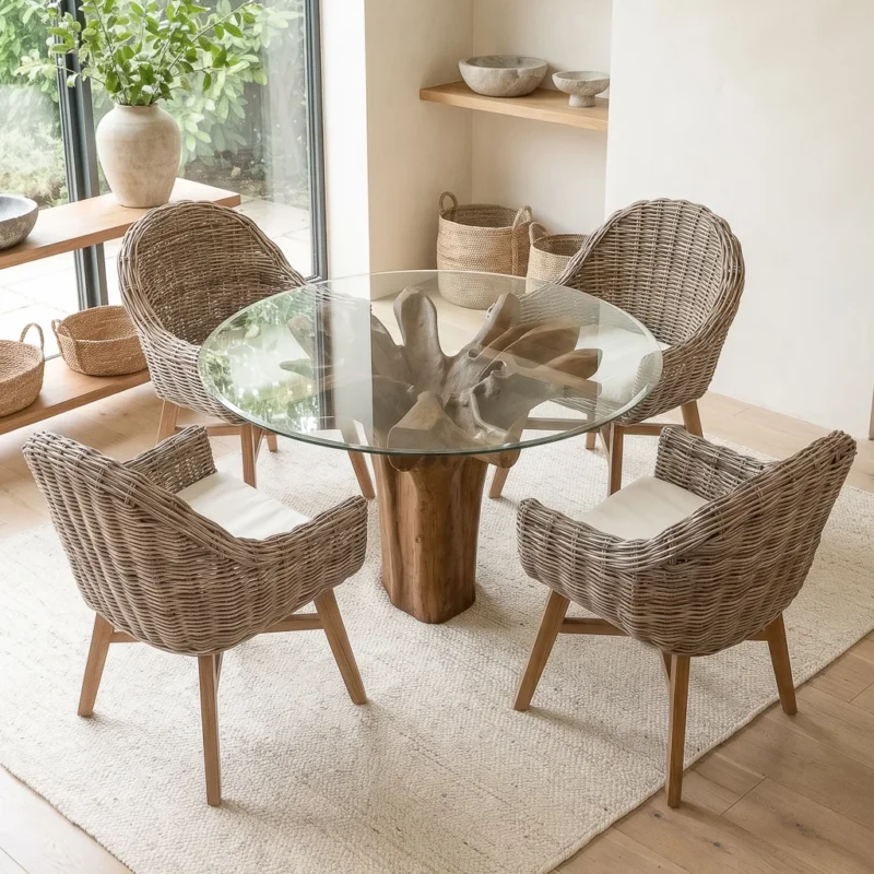 Hara Compact 4 Seater Dining Set with Scandi Armchairs