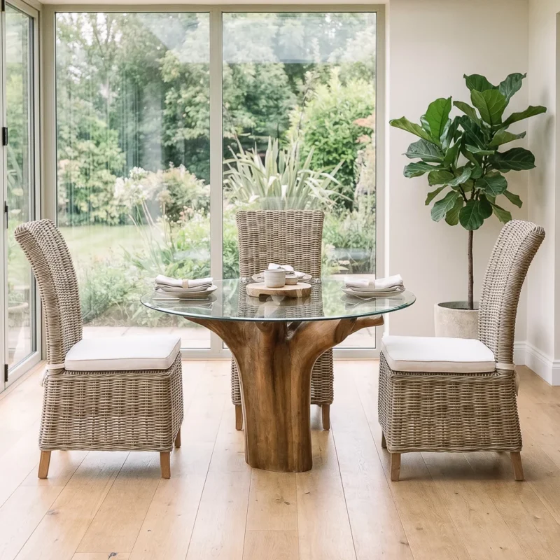 Hara Compact 4 Seater Dining Set with Natural Kubu Chairs