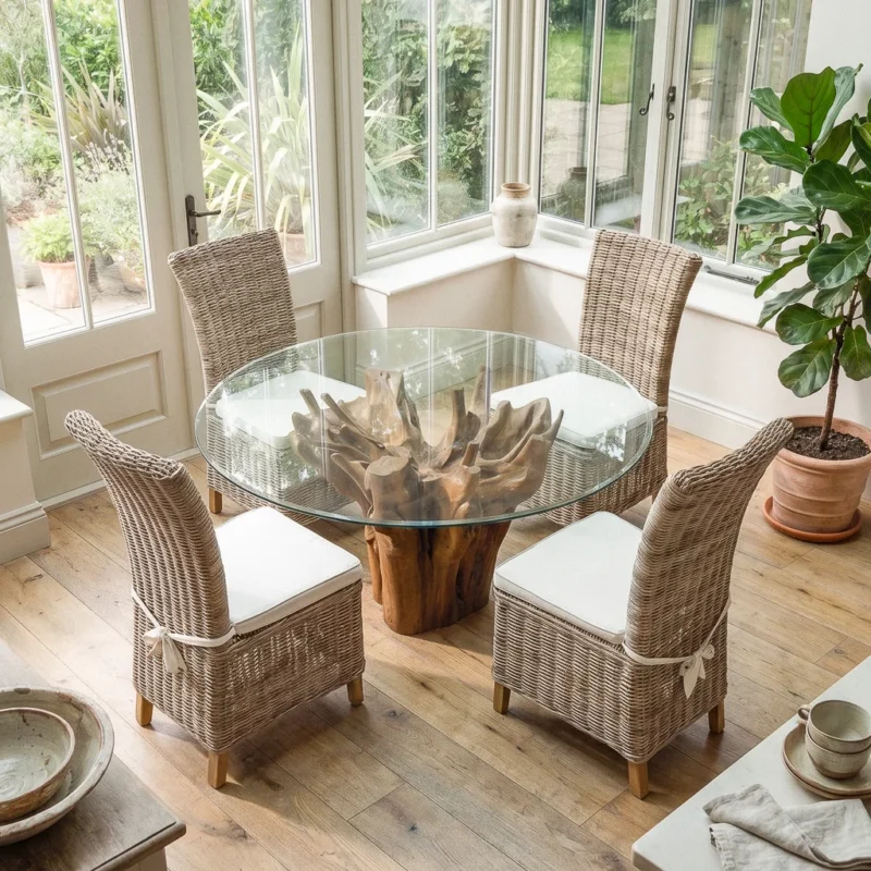 Hara 4 Seater Dining Set with Natural Kubu Chairs