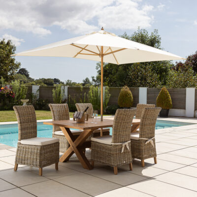 Eros 4 or 6 Seater Dining Set with Natural Kubu Chairs