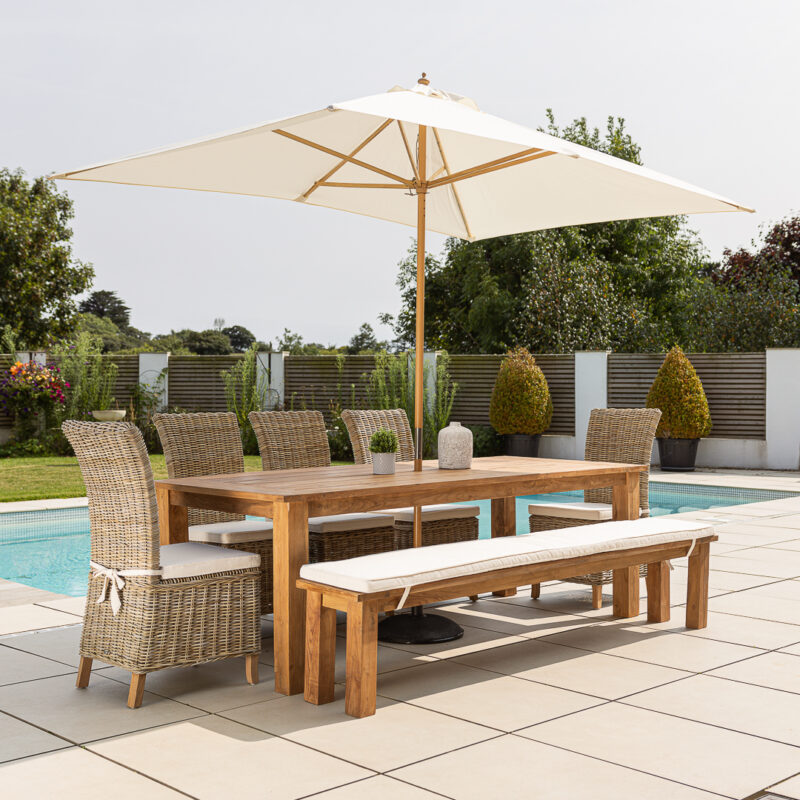 Onyx 6 or 8 Seater Bench Dining Set with Natural Kubu Chairs