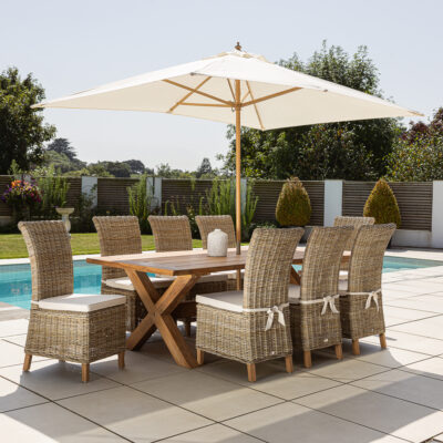 Eros 6 or 8 Seater Dining Set with Natural Kubu Chairs