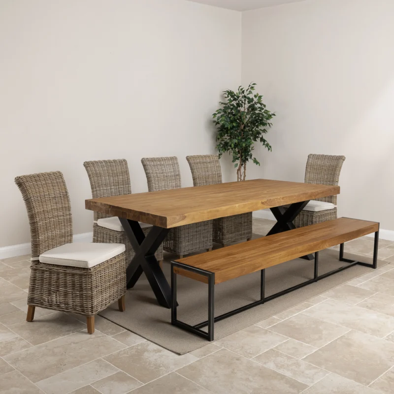 Urban Fusion 6 or 8 Seater Bench Dining Set with Natural Kubu Chairs
