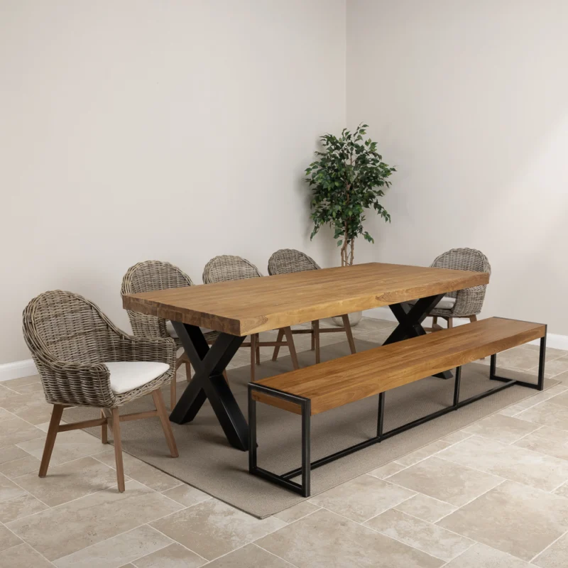Urban Fusion 6 or 8 Seater Bench Dining Set with Scandi Armchairs