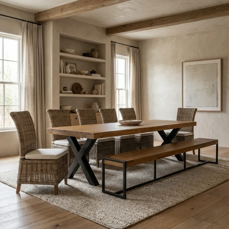 Urban Fusion 8 or 10 Seater Bench Dining Set with Natural Kubu Chairs