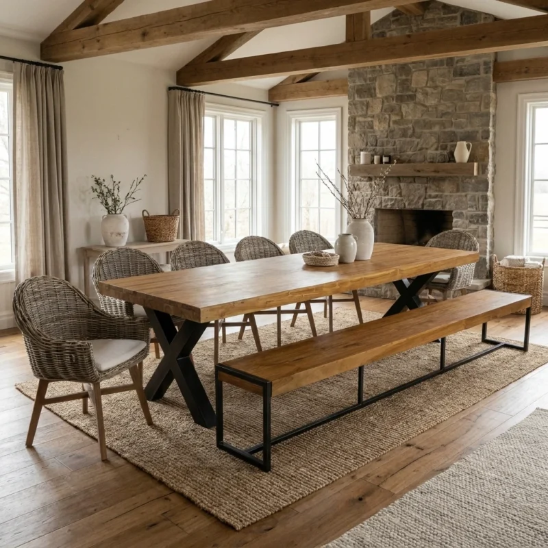 Urban Fusion 8 or 10 Seater Bench Dining Set with Scandi Armchairs