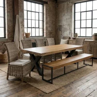 Urban Fusion 6 or 8 Seater Bench Dining Set with Natural Kubu Chairs