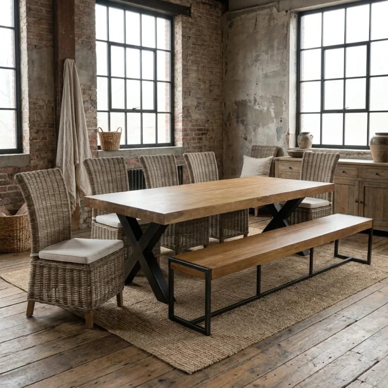 Urban Fusion 6 or 8 Seater Bench Dining Set with Natural Kubu Chairs