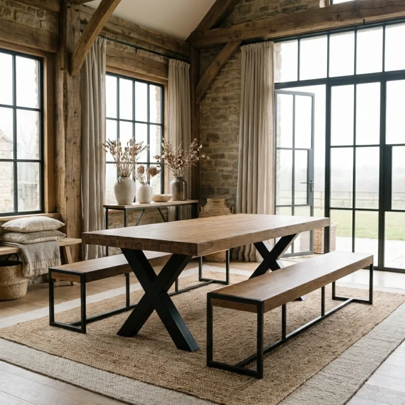 Urban Fusion 8 Seater Cross Leg Bench Dining set with 2 Benches