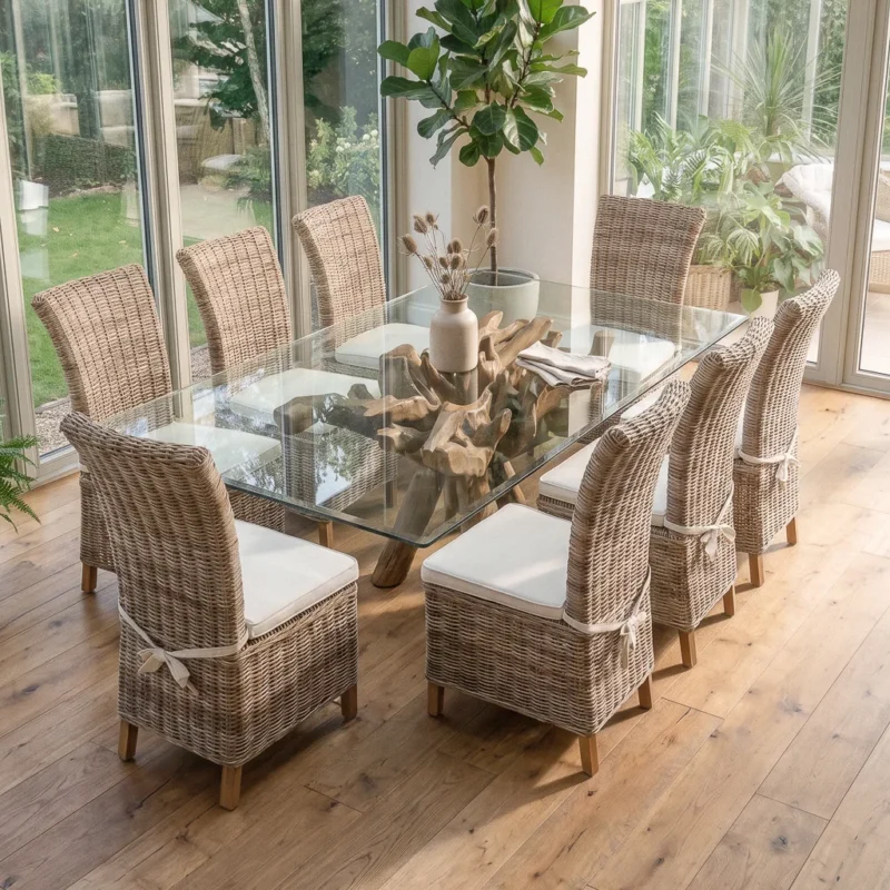 Hiloa 6 or 8 Seater Dining Set with Natural Kubu Chairs