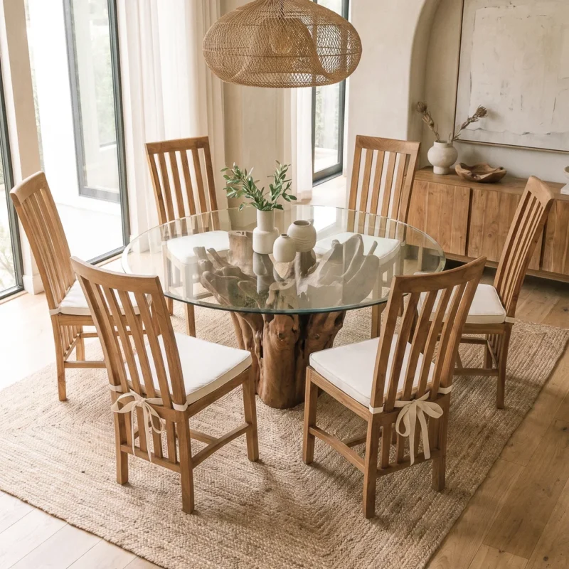 Hara Compact 6 Seater Dining Set with Reclaimed Teak Chairs
