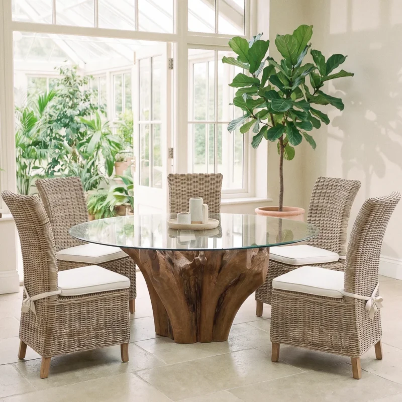 Hara 6 Seater Dining Set with Natural Kubu Chairs