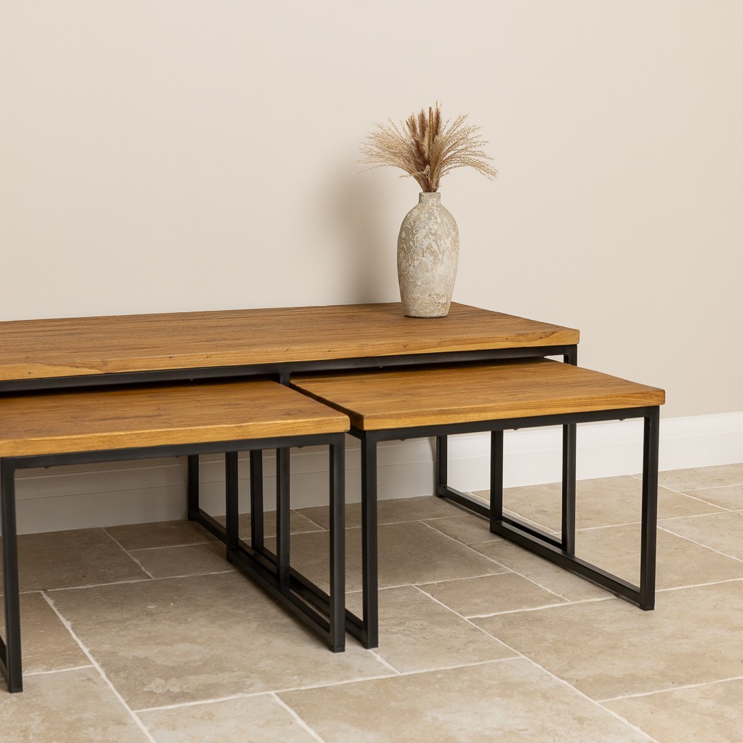 120cm x 60cm Reclaimed Teak Urban Fusion Nesting Coffee / Side Tables - Image 2