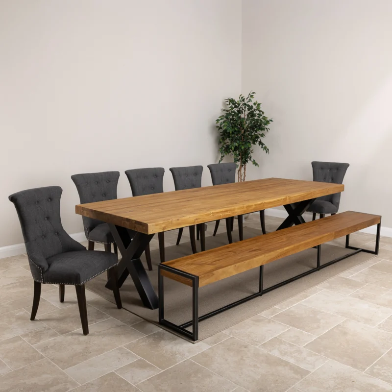 Urban Fusion 8 or 10 Seater Bench Dining Set with Windsor Chairs