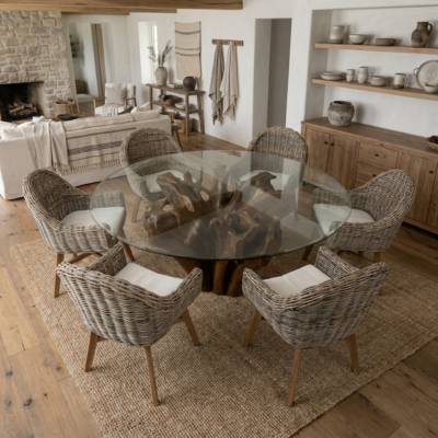 Hara 6 Seater Dining Set with Scandi Armchairs