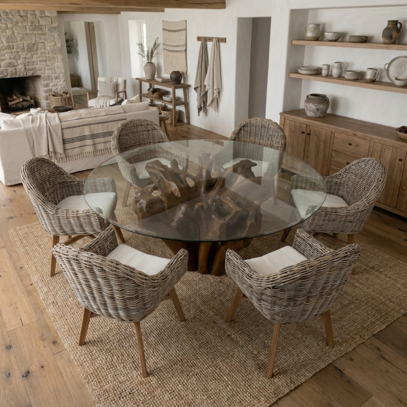 Hara 6 Seater Dining Set with Scandi Armchairs