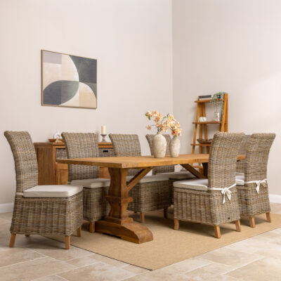 Monastery 6 or 8 Seater Dining Set with Natural Kubu Chairs
