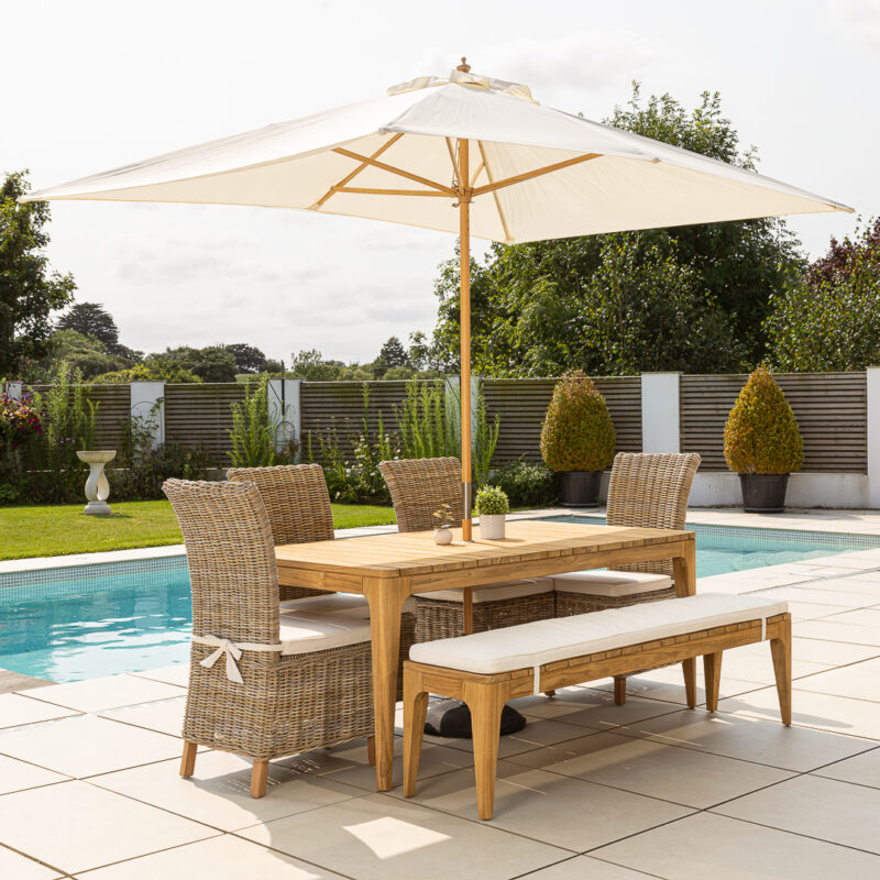 Oasis 4 or 6 Seater Bench Dining Set with Natural Kubu Chairs