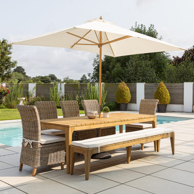 Oasis 6 or 8 Seater Bench Dining Set with Natural Kubu Chairs