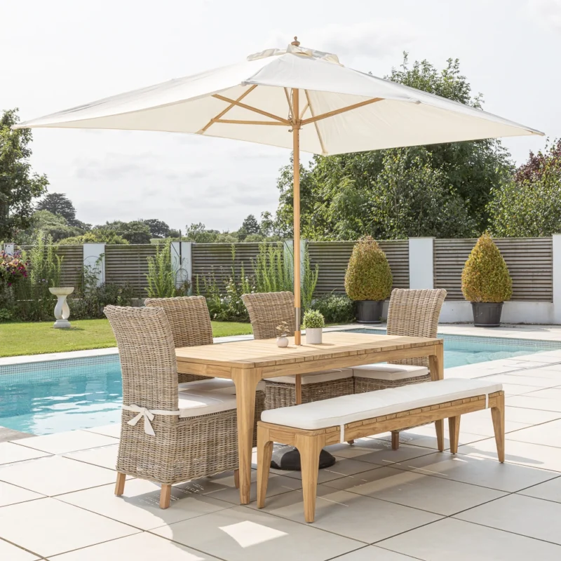 Oasis 4 or 6 Seater Bench Dining Set with Natural Kubu Chairs