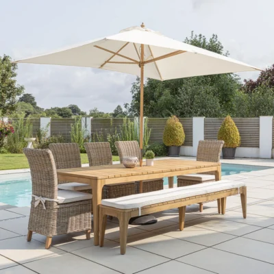 Oasis 6 or 8 Seater Bench Dining Set with Natural Kubu Chairs