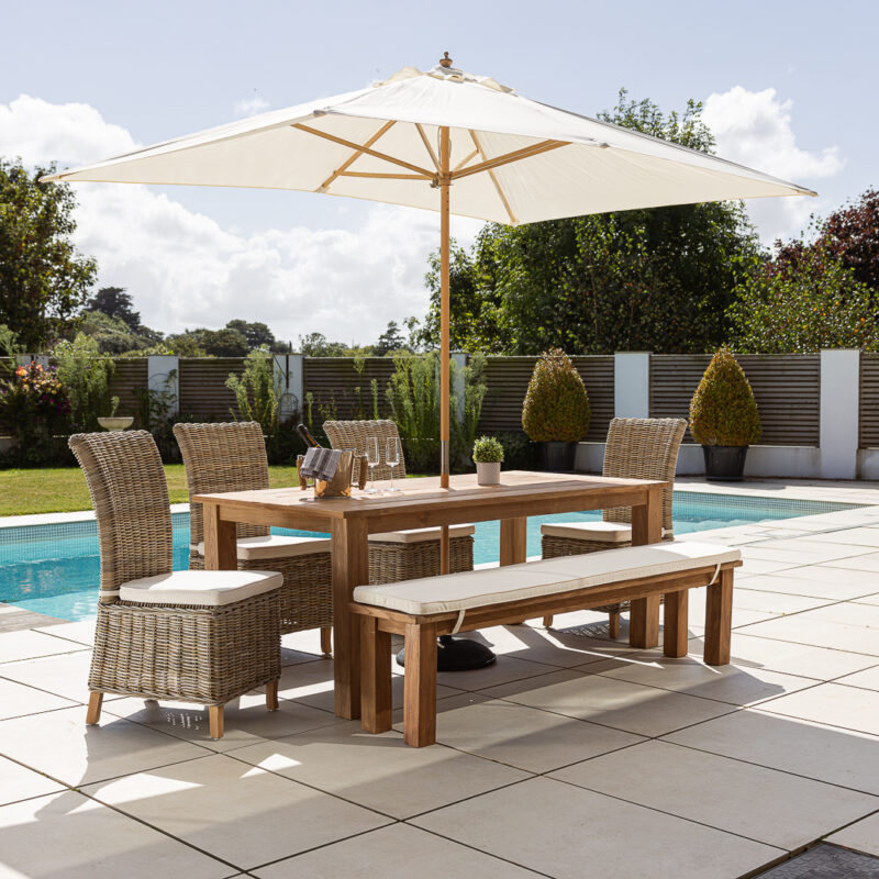 Onyx 4 or 6 Seater Bench Dining Set with Natural Kubu Chairs