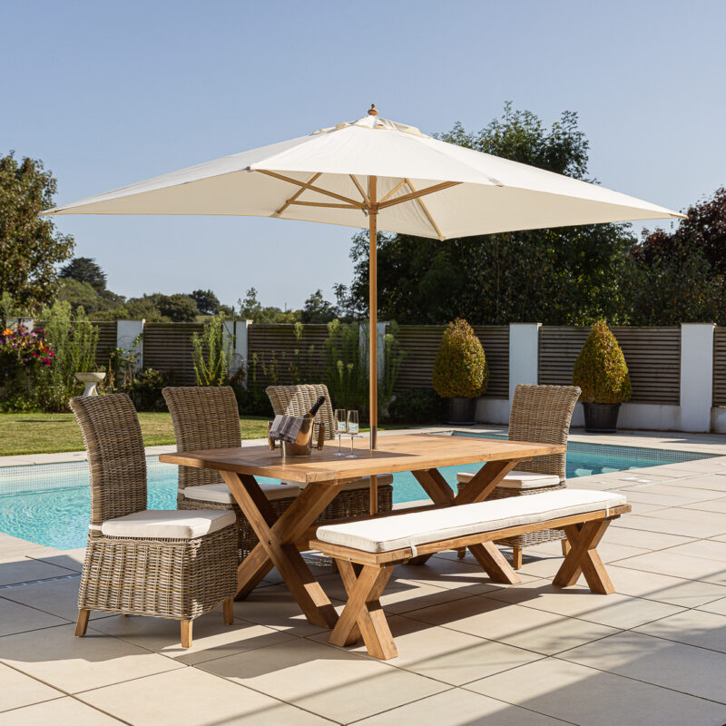 Eros 4 or 6 Seater Bench Dining Set with Natural Kubu Chairs