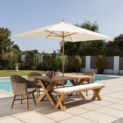 Eros 4 or 6 Seater Bench Dining Set with Scandi Armchairs