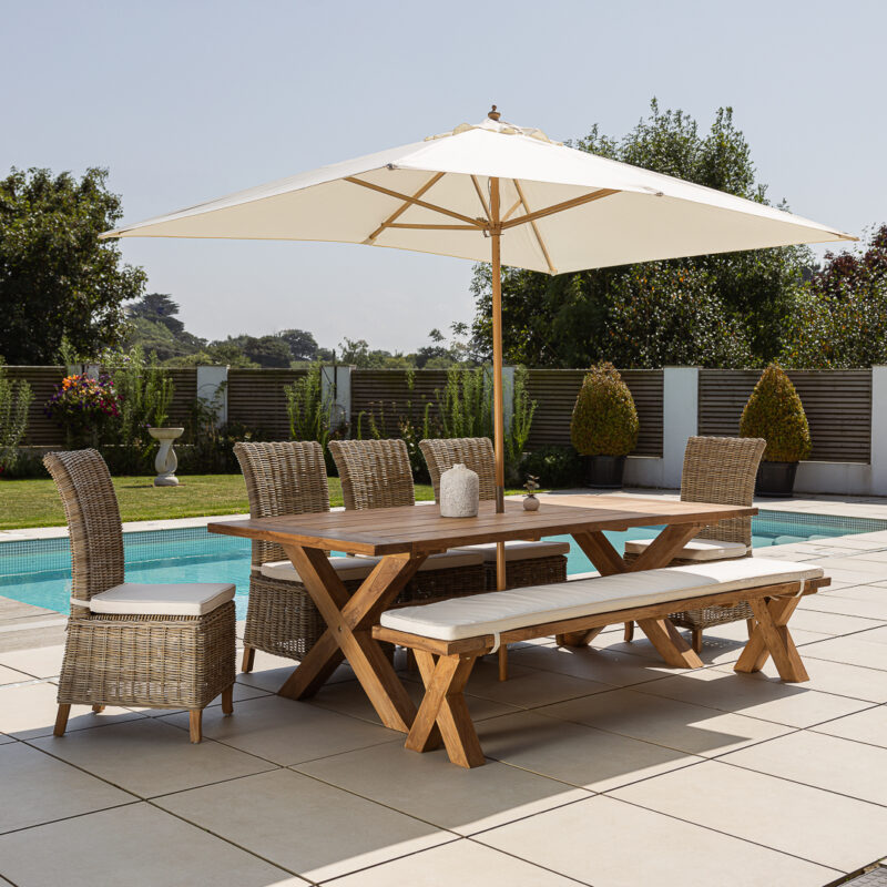 Eros 6 or 8 Seater Bench Dining Set with Natural Kubu Chairs