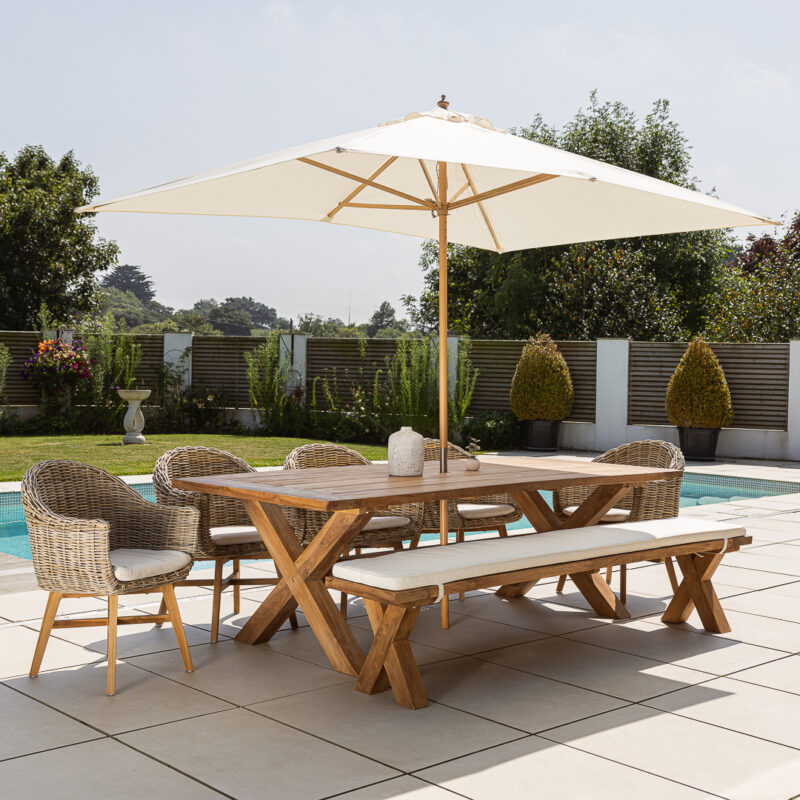 Eros 6 or 8 Seater Bench Dining Set with Scandi Armchairs