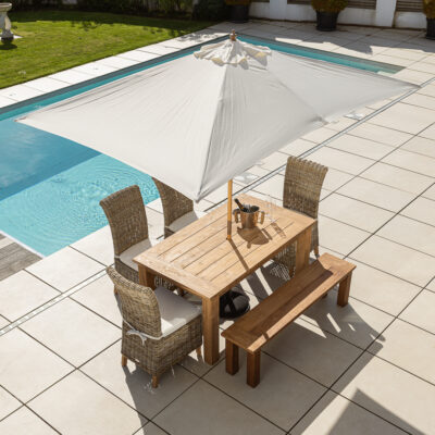 Onyx Compact 4 or 6 Seater Bench Dining Set with Natural Kubu Chairs