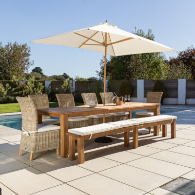 Onyx 8 or 10 Seater Bench Dining Set with Natural Kubu Chairs