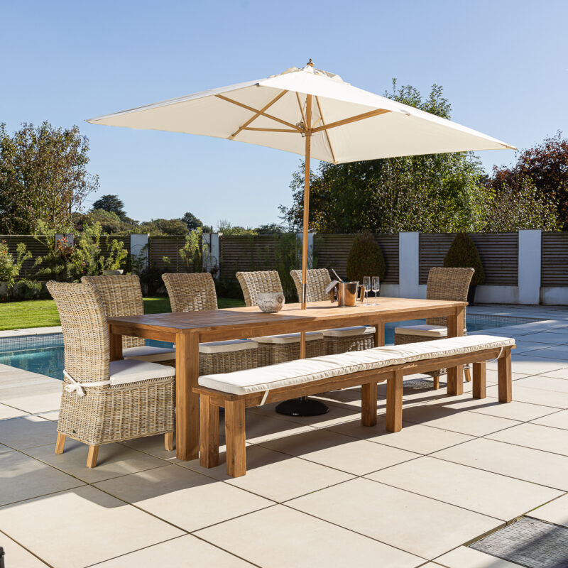 Onyx 8 or 10 Seater Bench Dining Set with Natural Kubu Chairs