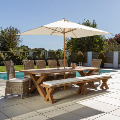 Eros 8 or 10 Seater Bench Dining Set with Natural Kubu Chairs