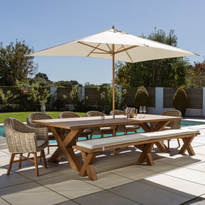 Eros 8 or 10 Seater Bench Dining Set with Scandi Armchairs