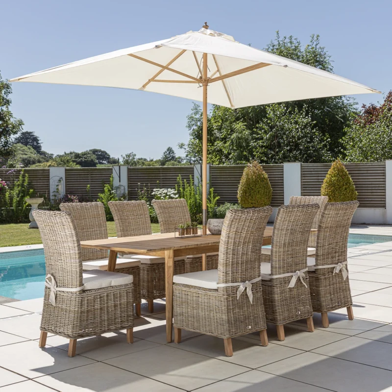 Savannah 6-8 Seater Extending Dining Set with Natural Kubu Chairs