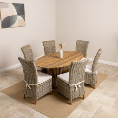 Eclipse 6 Seater Dining Set with Natural Kubu Chairs