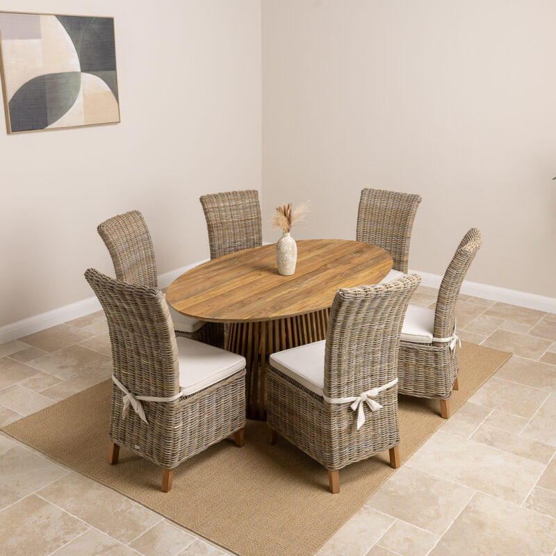 Eclipse 6 Seater Dining Set with Natural Kubu Chairs