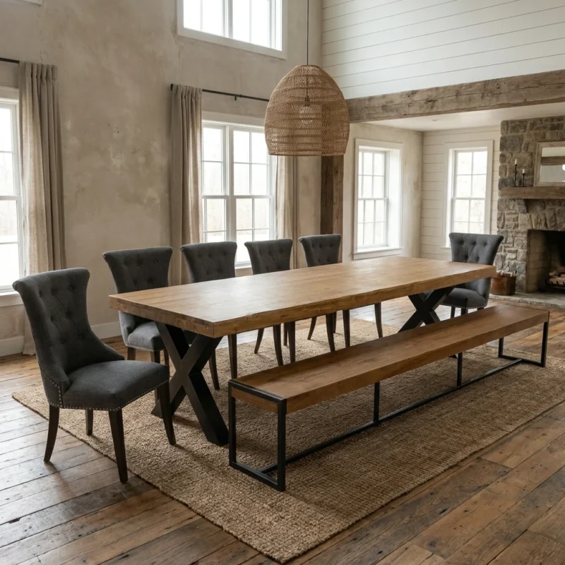 Urban Fusion 8 or 10 Seater Bench Dining Set with Windsor Chairs