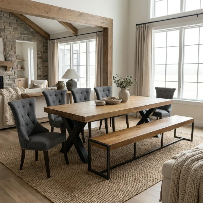 Urban Fusion 6 or 8 Seater Bench Dining Set with Windsor Chairs