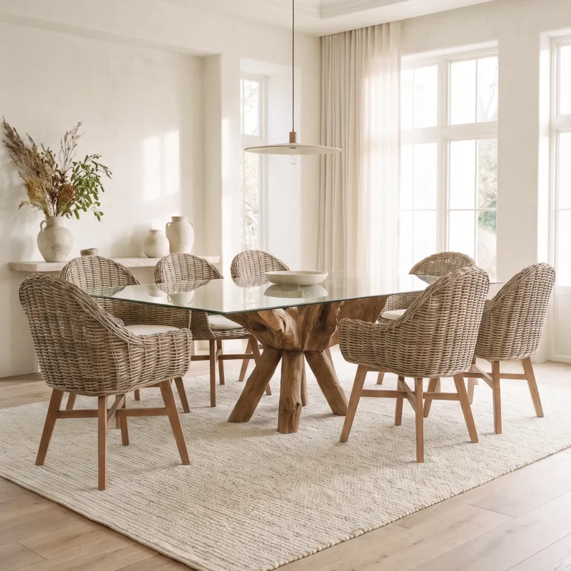 Hiloa 6 or 8 Seater Dining Set with Scandi Armchairs