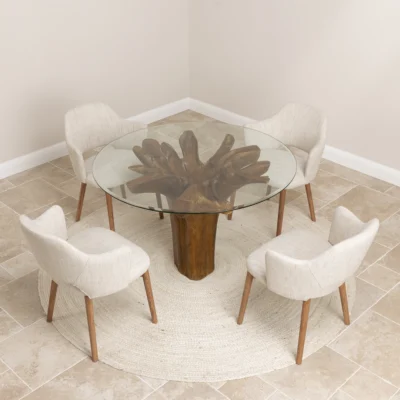 Hara Compact 4 Seater Dining Set with Wave Armchairs