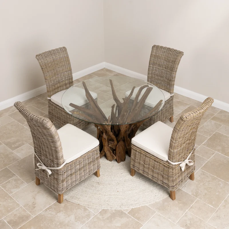 Hyati 4 Seater Dining Set with Natural Kubu Chairs